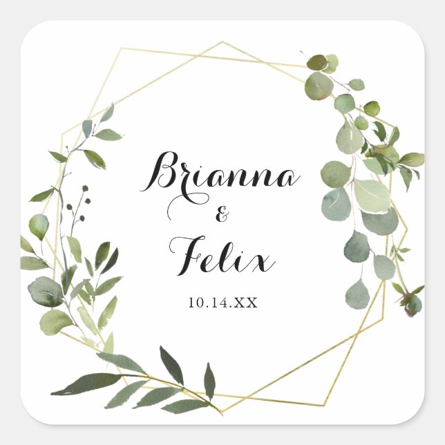 Geometric Gold Tropical Wedding Umschlag Aufkleber (Vorderseite)