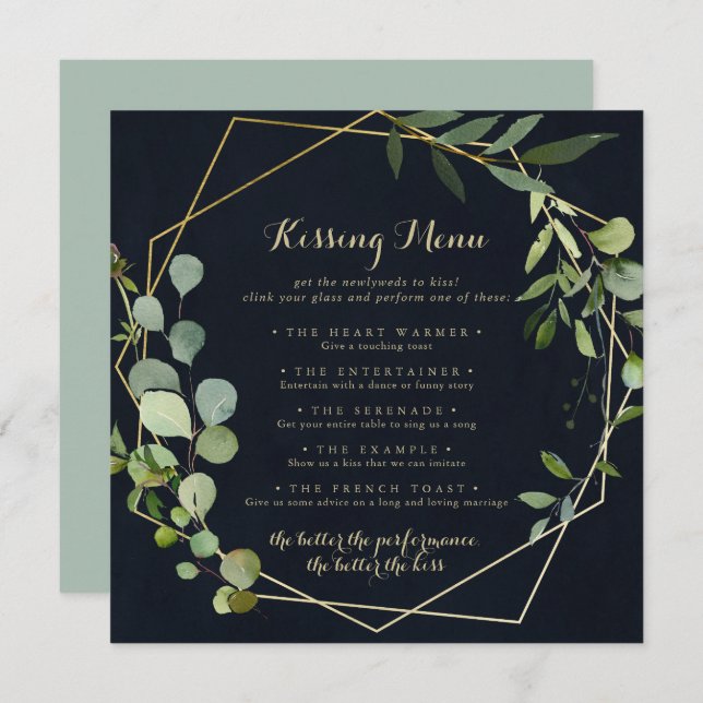Geometric Gold Wedding Kissing Menu Game Card (Vorne/Hinten)