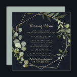 Geometric Gold Wedding Kissing Menu Game Card<br><div class="desc">Diese geometrische goldene Hochzeitskissingkarte eignet sich perfekt für einen einfachen Hochzeitsempfang. Das Design besteht aus handbemalten,  grünen Blätter,  die in einem dunkelblauen Hintergrund gehalten sind und einen geometrischen Rahmen in Gold zieren.</div>