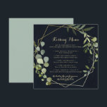 Geometric Gold Wedding Kissing Menu Game Card<br><div class="desc">Diese geometrische goldene Hochzeitskissingkarte eignet sich perfekt für einen einfachen Hochzeitsempfang. Das Design besteht aus handbemalten,  grünen Blätter,  die in einem dunkelblauen Hintergrund gehalten sind und einen geometrischen Rahmen in Gold zieren.</div>