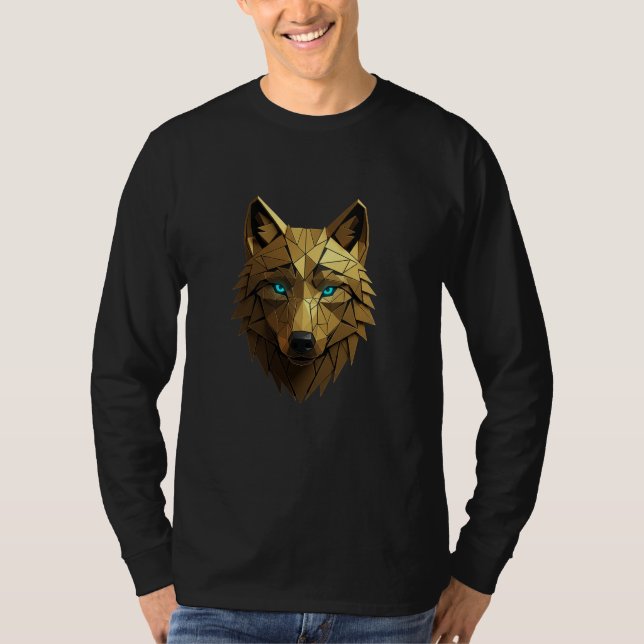 Geometric Golden Wolf Head - Majestic Power  Illus T-Shirt (Vorderseite)
