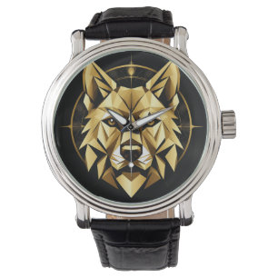 Geometric Golden Wolf Illustration Armbanduhr