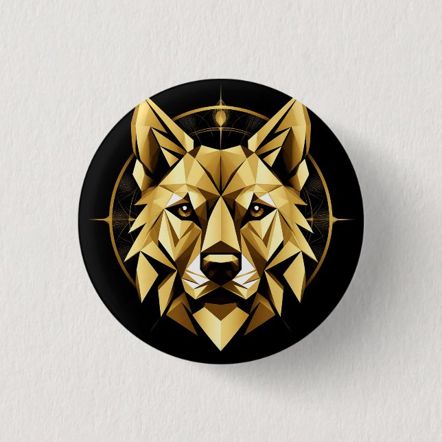Geometric Golden Wolf Illustration Button (Vorderseite)