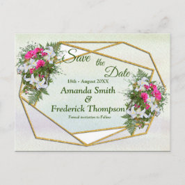 Geometric GoldGlitter Blume Bouquet Save the Date Ankündigungspostkarte