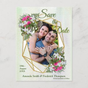 Geometric GoldGlitter Blume Bouquet Save the Date Ankündigungspostkarte