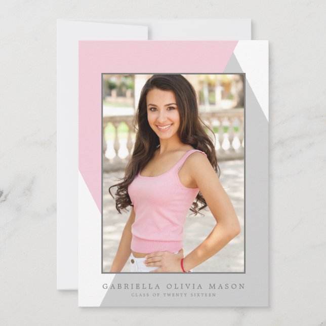 Geometric Grad | Einladung zur rosa/grauen Graduie (Vorderseite)