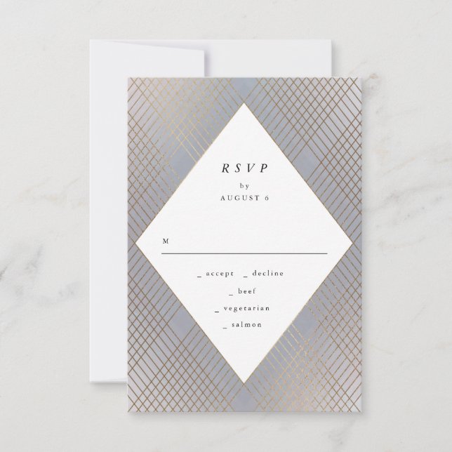 Geometric Gray Gatsby Wedding RSVP (Vorderseite)