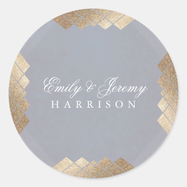 Geometric Gray Gatsby Wedding Runder Aufkleber (Vorderseite)