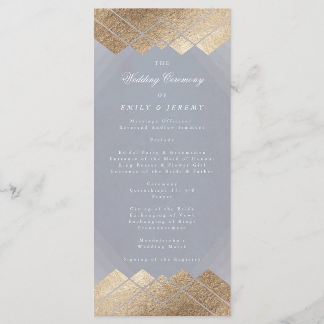 Geometric Gray Gold Gatsby Wedding Program Programm (Vorderseite)