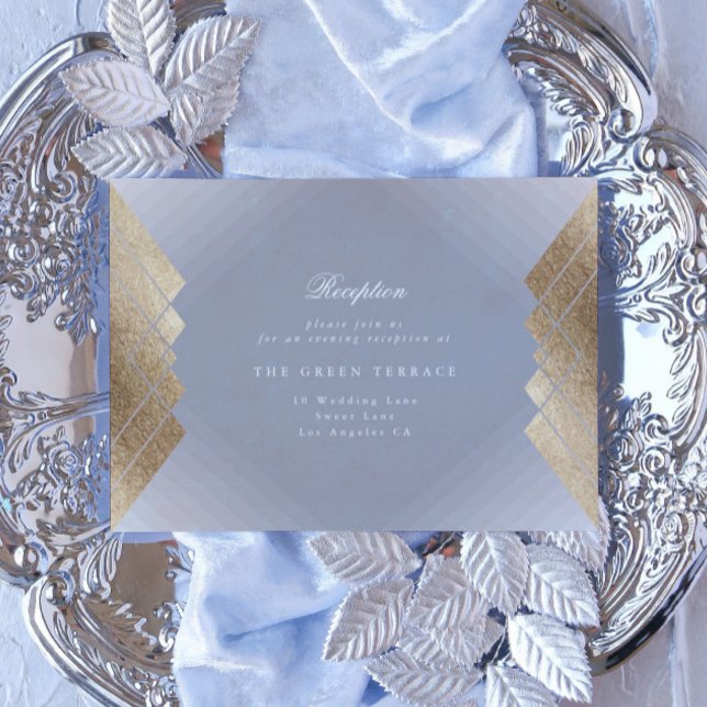 Geometric Gray Gold Gatsby Wedding Reception Card Begleitkarte (Von Creator hochgeladen)