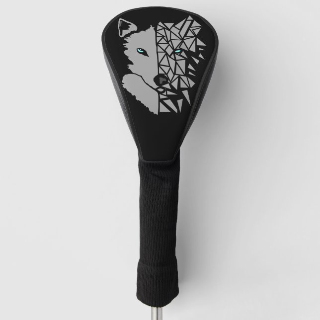 Geometric Gray Wolf Golf Headcover (Vorderseite)