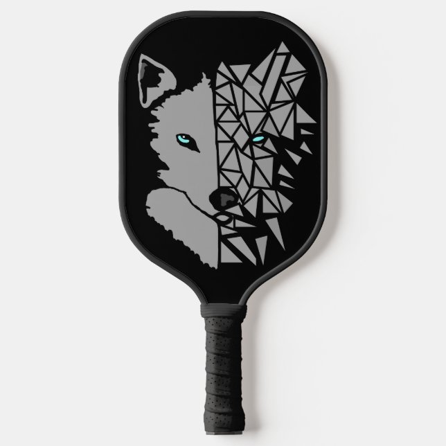 Geometric Gray Wolf Pickleball Schläger (Vorderseite)