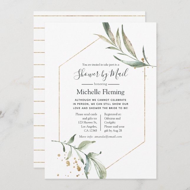 Geometric Greenery Baby oder Brautparty per Mail Einladung (Vorne/Hinten)