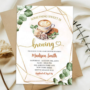 Geometric Greenery Coffee Brewing Baby Shower Einladung