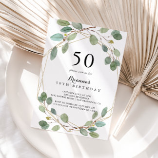 Geometric Greenery Eucalyptus 50. Geburtstagsparty Einladung
