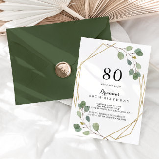 Geometric Greenery Eucalyptus 80. Geburtstagsparty Einladung
