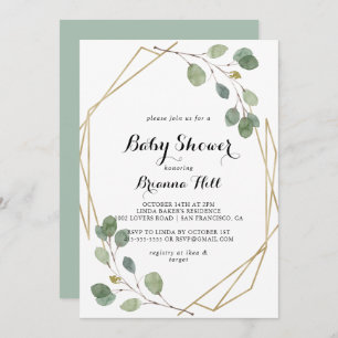 Geometric Greenery Eucalyptus Foliage Baby Shower Einladung