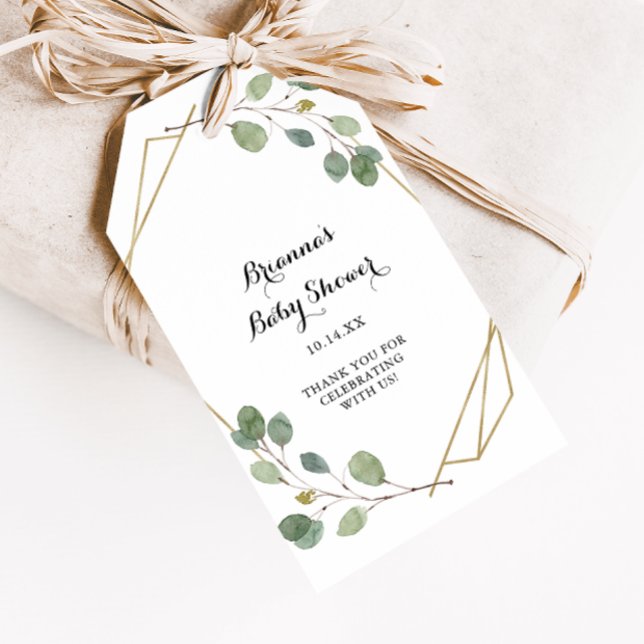 Geometric Greenery Eucalyptus Foliage Baby Shower Geschenkanhänger (Von Creator hochgeladen)