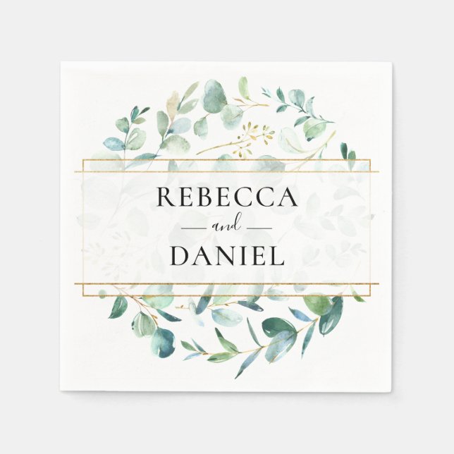 Geometric Greenery Eucalyptus Personalisiert Weddi Serviette (Vorderseite)