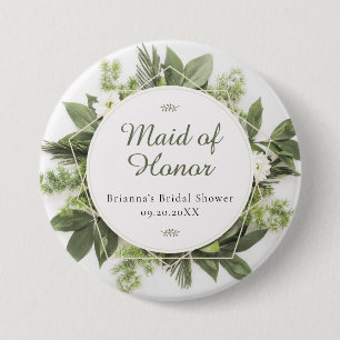 Geometric Greenery Foliage Frame Bridal Party Role Button