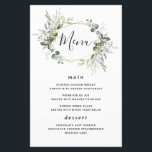 Geometric Greenery Moderne Gold Wedding Menu Cards<br><div class="desc">Das Design umfasst Eukalyptus,  Sukkulente und Grünelemente in staubigen Salbei- und Blau-Grau-Tönen mit einem in Gold gefärbten geometrischen Terrarienrahmen. Der Rücken ist mit einem staubigen,  salzgrünen natürlichen,  korrofarbenen Hintergrund versehen.</div>