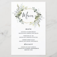 Geometric Greenery Moderne Gold Wedding Menu Cards
