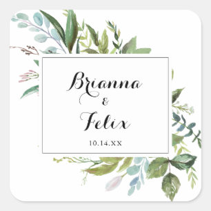 Geometric Greenery Wedding Umschlag Aufklebers Quadratischer Aufkleber