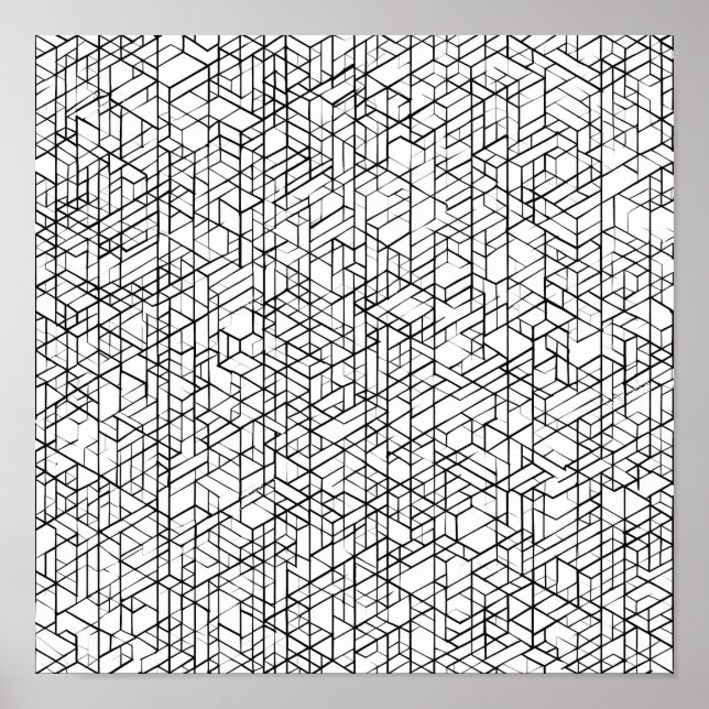 Geometric Grid Coloring Page Decoupage Template Poster (Vorne)
