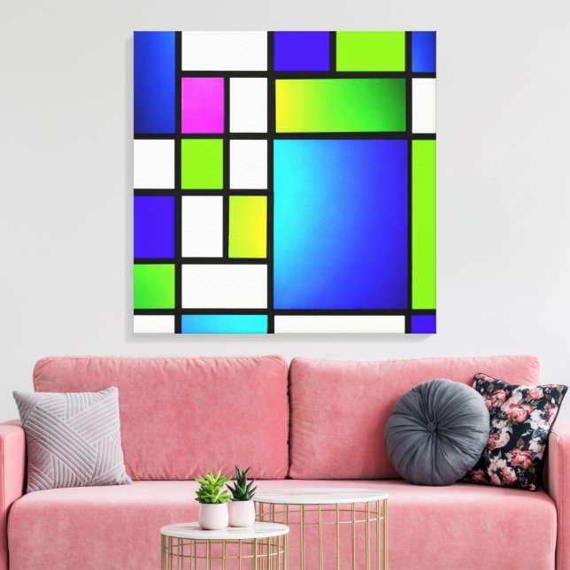 Geometric Harmony – Modern Neon Canvas Print Leinwanddruck (Insitu (Wohnzimmer))