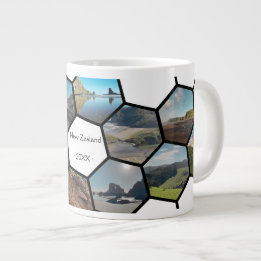 Geometric Hexagon Foto Collage Neuseeländische Küs Jumbo-Tasse