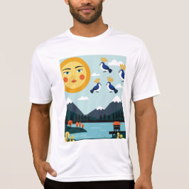 Geometric illustration depicting Birds hanging in  T-Shirt