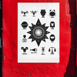 Geometric Indian Zodiac - 12 Vedic Signs Wandteppich