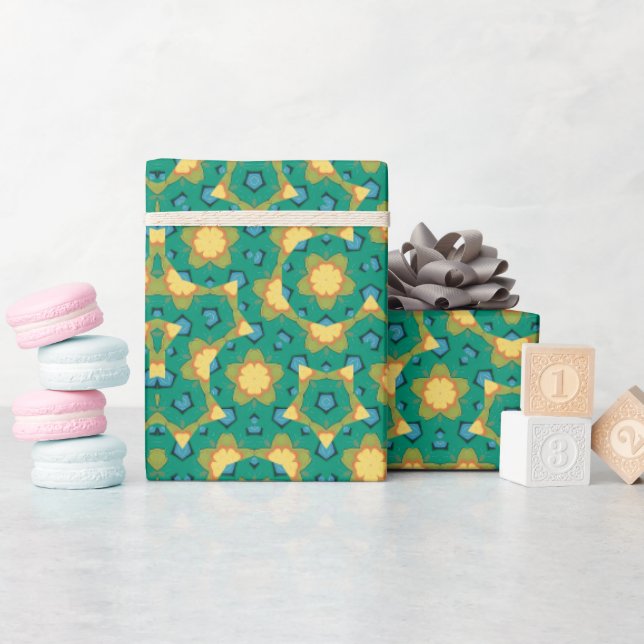 Geometric Kaleidoscopic Mandala Emerald Green Geschenkpapier (Babyparty)