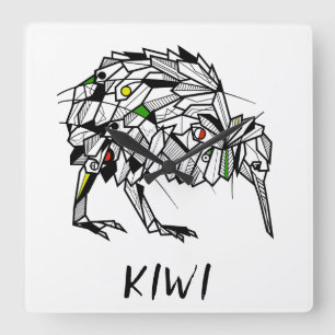 Geometric Koru kiwi Quadratische Wanduhr