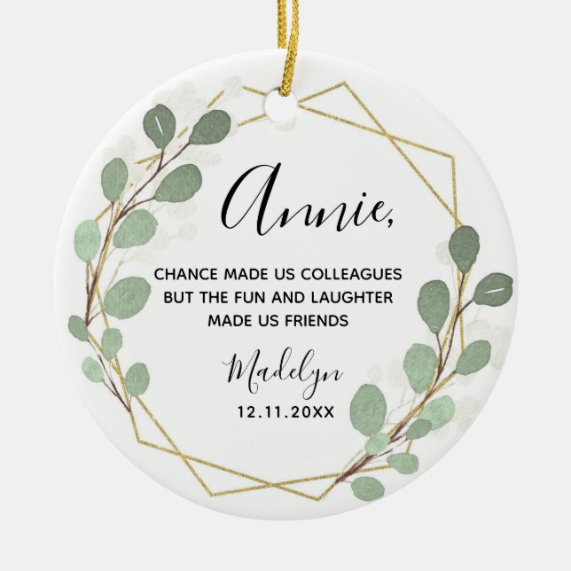 Geometric Leaf Greenery Kollegen Weihnachten Keramik Ornament (Vorne)