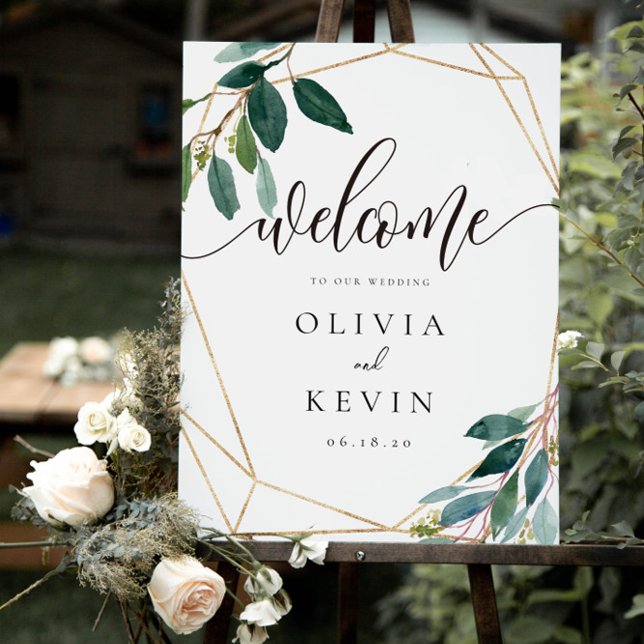 Geometric Leafy Wedding Welcome Sign Poster (Von Creator hochgeladen)