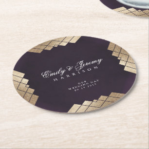 Geometric Lila Gatsby Wedding Runder Pappuntersetzer