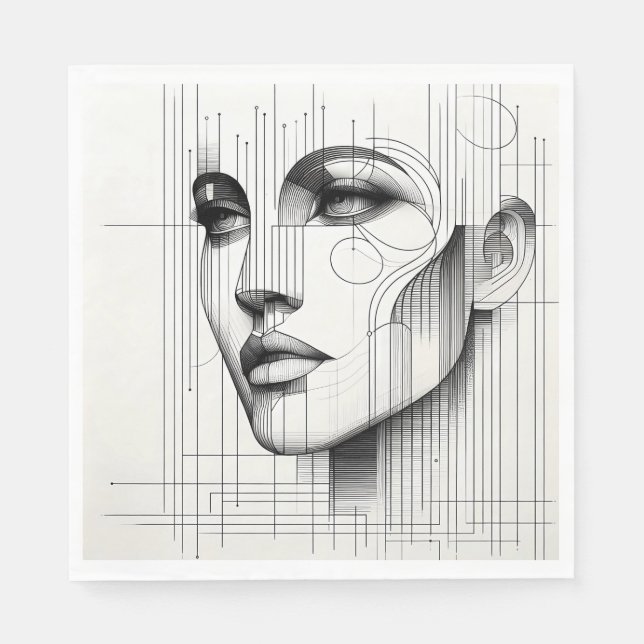 Geometric Line Portrait Serviette (Vorderseite)