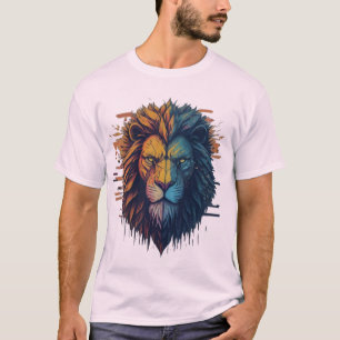 Geometric Lion Glitch Art T - Shirt