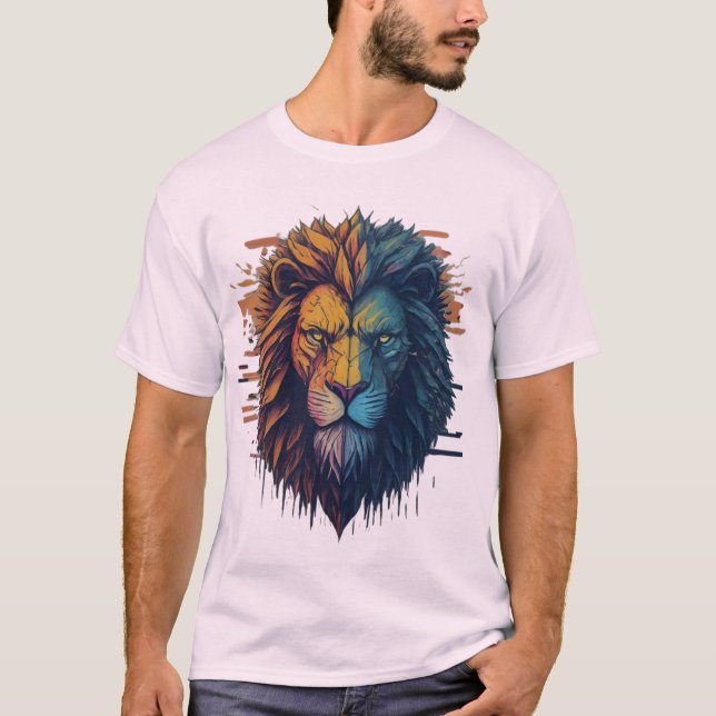 Geometric Lion Glitch Art T - Shirt (Vorderseite)