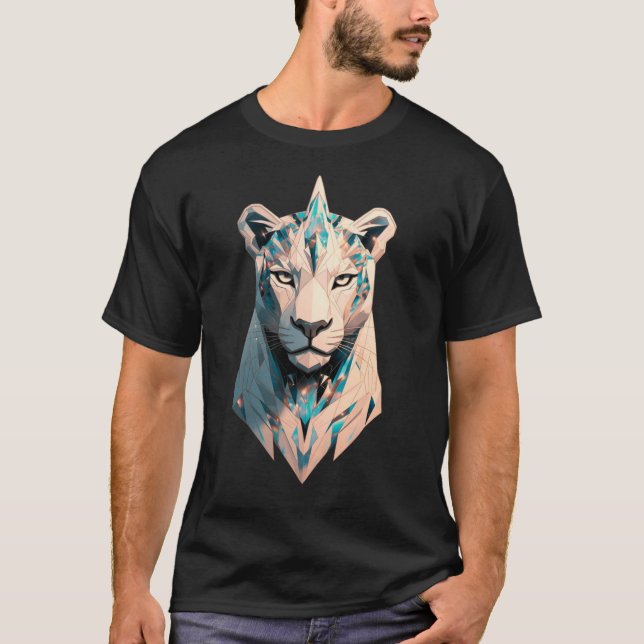 Geometric Lioness Crystal Abstract Animal Art T-Shirt (Vorderseite)