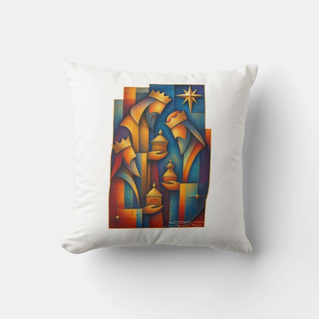 Geometric Magi - Three Wise Men Christmas Star Art Kissen (Vorderseite)