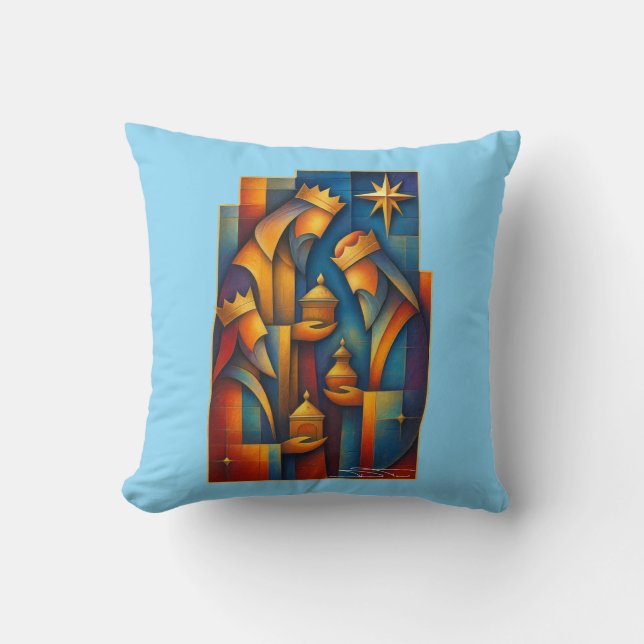 Geometric Magi - Three Wise Men Christmas Star Art Kissen (Vorderseite)