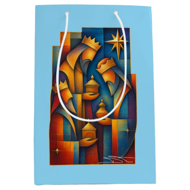 Geometric Magi - Three Wise Men Christmas Star Art Mittlere Geschenktüte (Vorderseite)