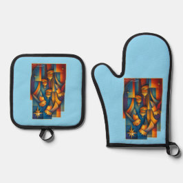 Geometric Magi - Three Wise Men Christmas Star Art Ofenhandschuh & Topflappen-Set