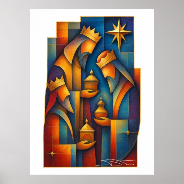 Geometric Magi - Three Wise Men Christmas Star Art Poster (Vorne)