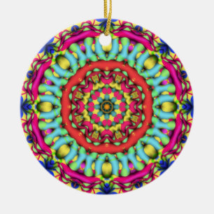 Geometric Mandala Art: Gold Blue Pink Ornament