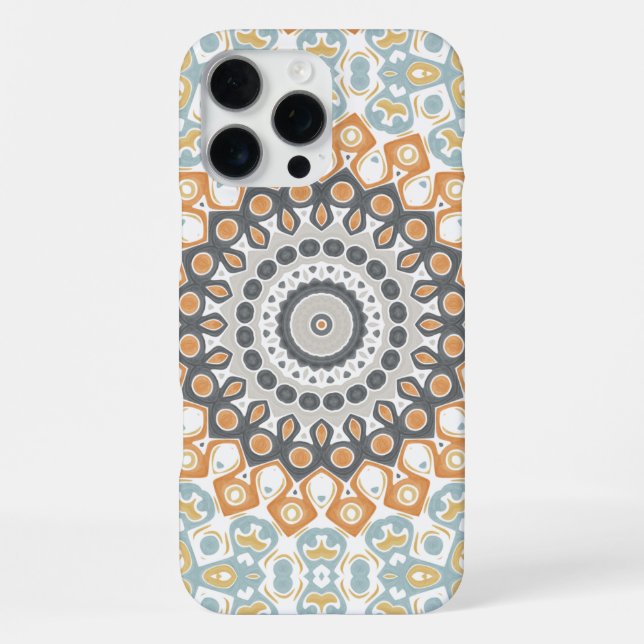 Geometric Mandala in Orange, Gray, and Blue iPhone Hülle (Rückseite)