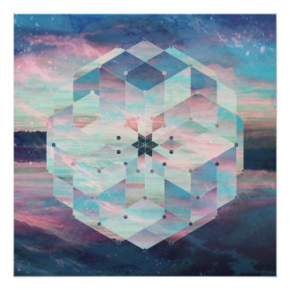 Geometric Mandala Polyscape Ocean Pastellblau Poster