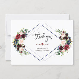 Geometric Merlot Navy Floral Wedding Vielen Dank Dankeskarte